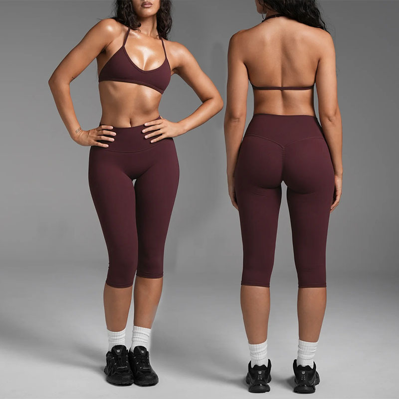 2026 2 Pcs Halter Neck Beautiful Back Underwear Yoga Activewear Fitness & Yoga Sports Seven-Inch Pants Quick Dry Set