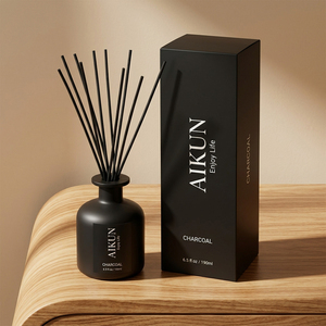 Aikun 190ml Matte Round Glass Water Transfer Logo <b>Reed</b> <b>Diffuser</b> Gift Set Black Box Any Scent Long Lasting For Gift Buyers - Product Image 1
