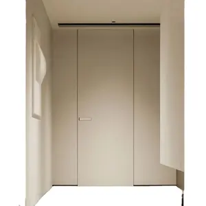 Frameless Wood Secret Door Office Interior Flush Concealed Invisible Hidden Door Hotel Bathroom Elegant Office Toilet Decoration