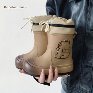 Bottes <span class=keywords><strong>de</strong></span> <span class=keywords><strong>pluie</strong></span> Capibara - Bottes courtes imperméables antidérapantes pour femmes, mignonnes, pour étudiantes, pour un port extérieur tendance - Product Image 3