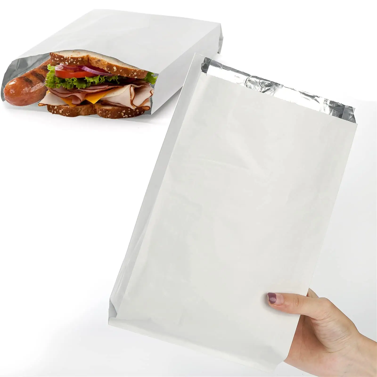 Disposable Custom Logo Lined Aluminum Foil Greaseproof Paper Bag for Hot Dog Fast Food Chicken Sandwich Burger Takeaway Pack