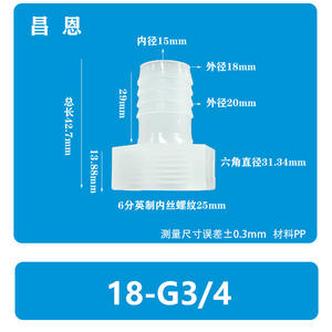 ข้อต่อท่อแบบยืดหยุ่นรูปทรงเจดีย์ 11/16-6-Point 18-G3/4 เกลียวใน ทนความร้อนสูง ผลิตจากพลาสติก PP สำหรับงานประปา - Product Image 4