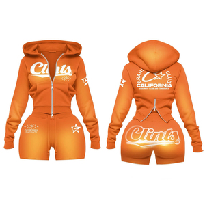 Ensemble deux pièces décontracté et confortable pour le sport, la course à pied et le quotidien – Ensemble crop top à capuche et short pour femme, best-seller - Product Image 2