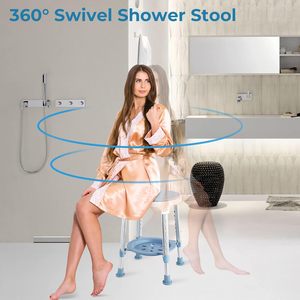 Aluminum Alloy Swivel Shower Chair Light Blue <b>Adjustable</b> <b>Height</b> Bathroom Seat For Elderly Non Slip Bath <b>Stool</b> - Product Image 3
