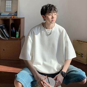 Men's Retro Summer American Style T Shirt Suede Casual Loose Fit Half Sleeved Basic Blank Short <b>Sleeve</b> T Shirts 230g - Product Image 2