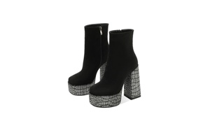 Bottines à plateforme pour femmes, bottines à talon épais <span class=keywords><strong>en</strong></span> faux daim avec talon imprimé crocodile pailleté, chaussures de soirée avec fermeture éclair latérale - Product Image 5
