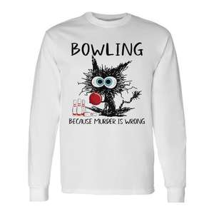 T-shirt à manches longues unisexe à col rond avec imprimé numérique Cat Bowling, design graphique amusant, vêtements de sport et de jeux pour adultes - Product Image 1
