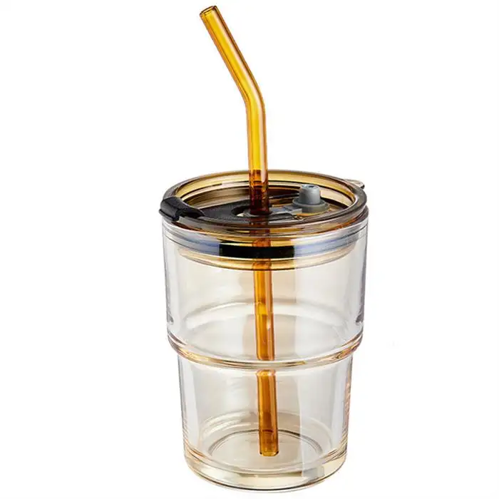 450ml soğuk demlemek süt çay kahve fincanı çay rengi bambu ortak saman cam su bardağı kapaklı bardak ve saman