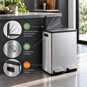 Cubo de Basura de Acero Inoxidable de 60L con Tapa, Doble Compartimento, Pedal, Cubo de Reciclaje para Cocina con 2 Cubos Interiores Extraíbles - Product Image 5