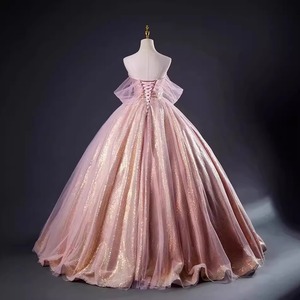 Tulle Ball Gown Strapless Empire Waist Pink Sparkle Evening Dress For Women Formal Events - Product Image 4