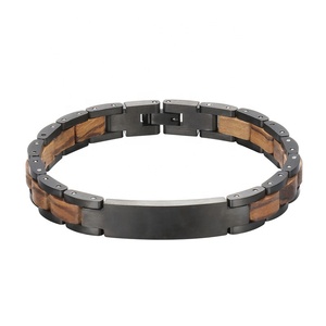 Pulsera de Madera y Acero Inoxidable para Hombre, Negra, con Logotipo Personalizado Grabado, Dijes de Diseño para Pulsera de Madera DIY - Product Image 2
