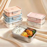 Kotak Makan Bento Dewasa Anti Bocor Kunci Ganda Stainless Steel 2 Kompartemen Aman untuk Microwave Cetak Logo untuk Anak Sekolah
