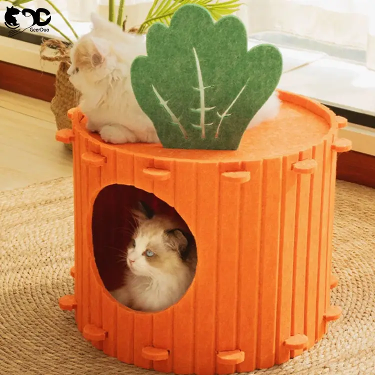 GeerDuo 애완 동물 맞춤형 당근 디자인 펠트 천 접이식 새끼 고양이 침대 고양이 동굴 집