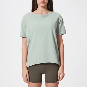 Nouveau femmes été <span class=keywords><strong>Yoga</strong></span> sport t-shirts col rond à manches courtes décontracté ample surdimensionné femmes course Gym T-shirt dames tenues - Product Image 1