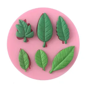 Produk ide baru 2024 alat dekoratif rumah tangga DIY cetakan makanan penutup biskuit bentuk daun antilengket tahan panas 6 BH