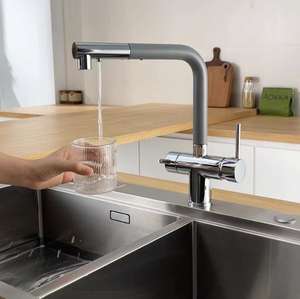 Kommerzielle 3 Wege 3 in 1 Messing Trinkwasser Wasserhahn Filter Küchen spüle Wasserhahn mit Pull Down Sprayer 2 Griffe - Product Image 3