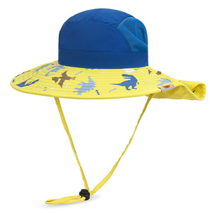 Wide Brim Sun Protection Hat For Kids Adjustable Neck Cover Breathable Summer Outdoor Beach Cap Unisex Royal Blue Pink Lake - Product Image 4