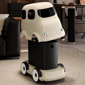 Creative Car Shaped Household Trash Can With Lid And Wheels Red And White For Kids Living Room Indoor Use - Product Image 2
