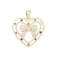 Collier Pendentif Cœur Nœud en Laiton Plaqué Or 14K avec Breloque CZ Colorée et Design Creux pour Femmes et Filles – Accessoire de Mode Idéal