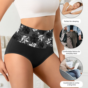 Plus Size Women High Waisted <b>Panties</b> 1XL-6XL Printed Breathable Cotton Crotch Underwear Set - Product Image 3