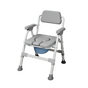 Chaise de toilette pliable en promotion, capacité de charge 150 kg, anti-éclaboussures, antidérapante, avec accoudoirs, pour personnes âgées et handicapées - Product Image 3