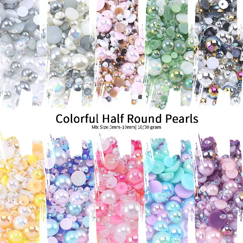 Mélange de perles strass en résine pour décorations de vêtements Glitter Nail Gems Glue on Flatback Crystal Pearls DIY Decor Accessories