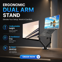Support double moniteur pivotant à 50 degrés, inclinable, compatible VESA 75x75/100x100 mm, hauteur réglable, bras ergonomique pour moniteur double