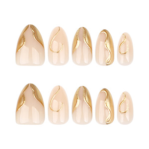 Nouvelles Ongles en Acrylique de Luxe en Gros, Style Français Doré 3D Amande, 24 Pièces, Fabrication Mécanique Semi-Artisanale - Product Image 5