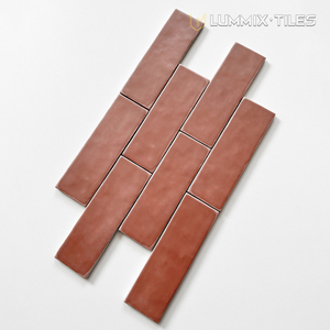 Vente directe d'usine, carrelage mural en céramique rectangulaire long, surface ondulée, rouge terre cuite mat, fait à la main - Product Image 3