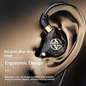 Auriculares ergonómicos con gancho para la oreja, carcasa transparente con diseño de diamante, auriculares estéreo con cable de 3.5 mm, auriculares para juegos con micrófono para música al aire libre. - Product Image 3