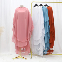 Luxe Islamique Musulman Long Deux Couches Plaine En Mousseline De Soie Khimar Foulards Arabe Grande Taille Jibab Khimar Ethnique Foulards Châles