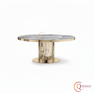 Mesa de centro redonda con estilo elegante y contemporáneo Marco de metal con acabado dorado único con tapa de mármol Muebles modernos para sala de estar - Product Image 1