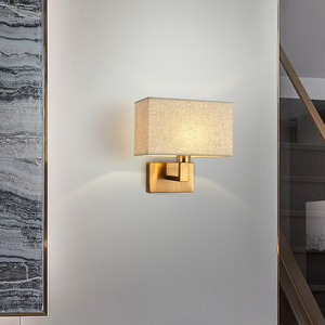 Modern Style E27 Base <strong>Rectangle</strong> Sconce <strong>Lamp</strong> <strong>Fabric</strong> <strong>Shade</strong> Bedside Wall <strong>Lamp</strong> for Hotel LED Light Source Aluminum Copper Golden - Product Image 2