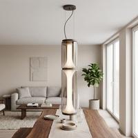 Luminaire suspendu moderne à double cylindre en acrylique avec LED, gris fumé, pour escalier, villa, hôtel, éclairage de projet
