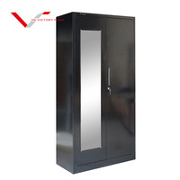 Meubles de bureau en gros pour la chambre à coucher à la mode 2 portes en acier armoire de rangement de vêtements avec miroir