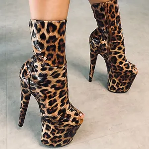 Botines Cortos Sexys con Cordones y Estampado de Leopardo, Plataforma de 20 cm, Zapatos de Tacón Alto para Bailarinas, Moda, Talla Grande de 8 Pulgadas - Product Image 1