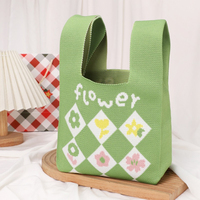 Sac fourre-tout de luxe en tricot doux résistant à l'eau à motif floral, mini sac à ouverture tendance pour femmes et jeunes filles, sac de poignet printanier