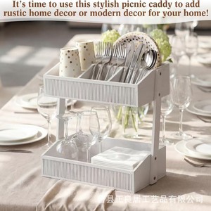 Wooden White Cutlery Storage Rack Double Layer Knife Fork Spoon Organizer For Table Kitchen Condiment Storage - Product Image 4