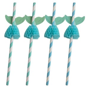 Mermaid Paper Straws With Honeycomb Tail Blue White Stripe Decorative For Party Beverage Juice Cocktail Use - Product Image 1