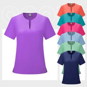 Women's Scrub Set Solid Color Moisture Wicking Knitted Hospital Uniforms For Spa Beauty Salon Workwear Split Design - Product Image 4