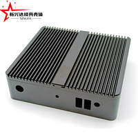 Casing Aluminium Mini PC Tanpa Kipas Warna Abu-abu dengan Sirip Pendingin Atas untuk Komputer Industri Terintegrasi, Pelindung Casing