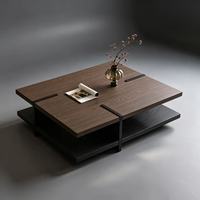 Table basse contemporaine en bois à double plateau avec rangement ouvert, table d'appoint carrée pour salon et bureau à domicile