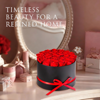 Roses éternelles préservées, boîte de fleurs de 27 pièces, forme ronde, 8,54 x 8,27 x 7,09 pouces, origine Chine, pour l'anniversaire ou l'anniversaire de mariage des femmes