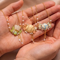 Kalung Bambu Rumbai Bunga Seri Olahraga Baru Eropa Amerika, Kerajinan Enamel Retro, Tembaga Mewah Ringan, Gaya Unik