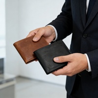 Cartera de Cuero Vacuno Genuino Personalizada con Logotipo, Diseño Minimalista Vintage, Delgada, Corta, de Lujo, Multifuncional, con Protección RFID y Poliéster