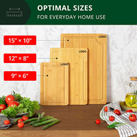 Ensemble de 3 planches à découper en bambou rectangulaires écologiques de qualité supérieure en gros, avec logo gravé, rainure pour le jus, pour la cuisine