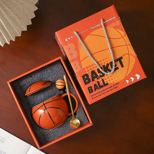 Ensemble de tasses à thé en forme de ballon de basket avec poignée et couvercle en forme de dôme, thème sportif, boîte cadeau pour les fêtes, la maison et les voyages - Product Image 2