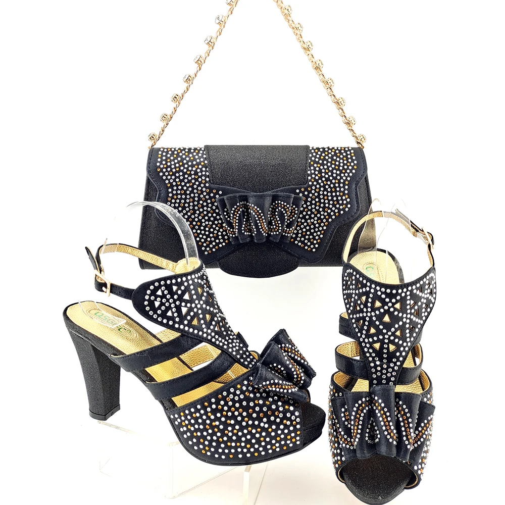 Beautifical Low heel shoes bag set women slipper stones african shoes CJ08-928