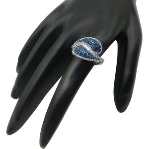 Jewelspaark <b>Diamond</b> <b>Ring</b> 1.05 Cttw Round Cut White And Blue Enhanced Natural Stones 925 Sterling Silver Engagement Jewelry For - Product Image 5