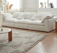 Canapé d'angle modulaire moderne en tissu de lin et coton blanc nuage, mobilier de maison écologique, ensemble de canapés